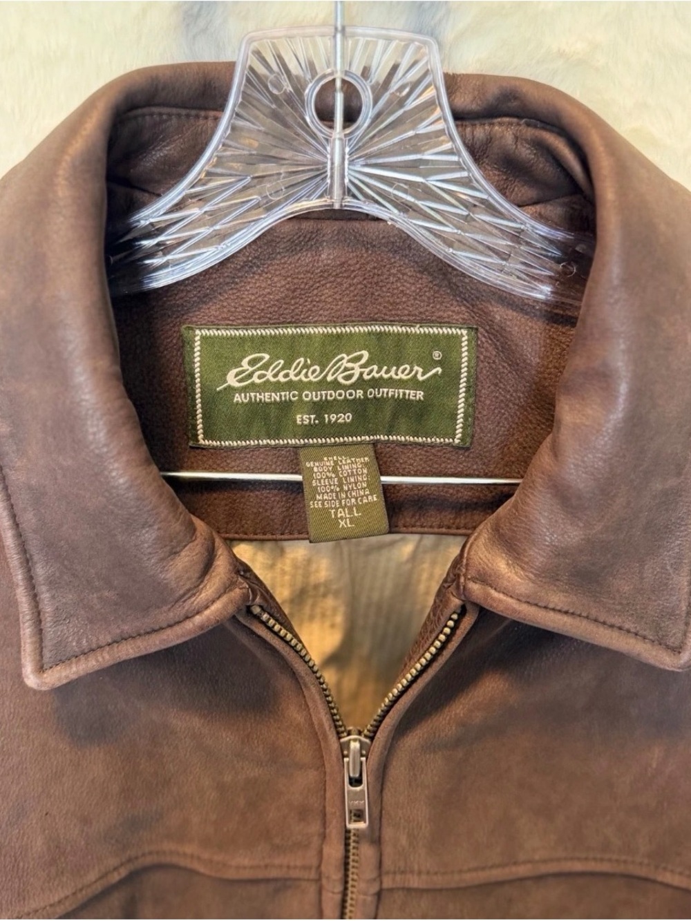 Eddie Bauer Men's Brown Leather Zip Jacket